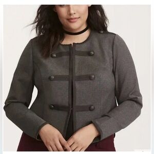 Torrid Charcoal gray cropped Military Blazer epaulets size 00 marching band